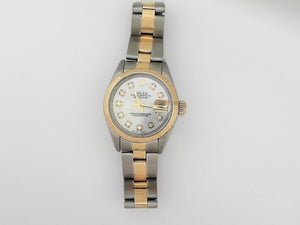 Ladies Two-Tone Rolex Datejust with Mother of Pearl and Diamond Dial and Oyster Band