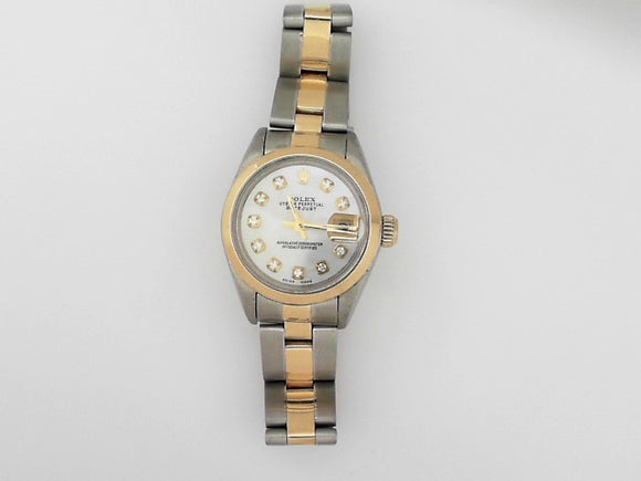 Ladies Two-Tone Rolex Datejust with Mother of Pearl and Diamond Dial and Oyster Band