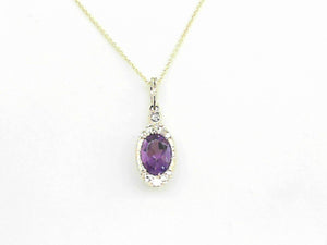 14k Yellow Gold Diamond and Oval Amethyst Pendant with Chain