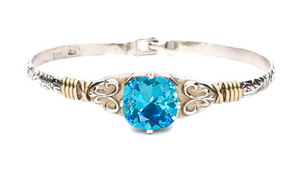 Sterling Silver Heirloom Aqua Blue Bracelet 7"