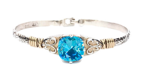 Sterling Silver Heirloom Aqua Blue Bracelet 7