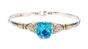 Sterling Silver Heirloom Aqua Blue Bracelet 7.5"