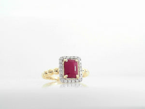 14k Yellow Gold Diamond (0.15ct) and Ruby (1.25ct) Beaded Ring Size 7