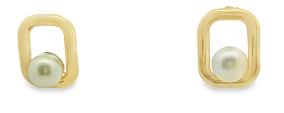 Gold Fill Pearl Square Stud Earrings
