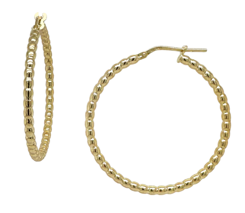 18K Gold Bonded with Sterling Silver Beaded Hoops