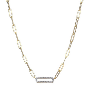 Sterling Silver Gold Plated CZ Flat Crossed Chain 17+2" Necklace
