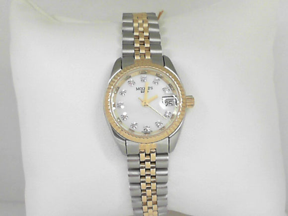 Ladies' Moore's Elite Two-Tone Watch with Mother of Pearl and Diamond Dial