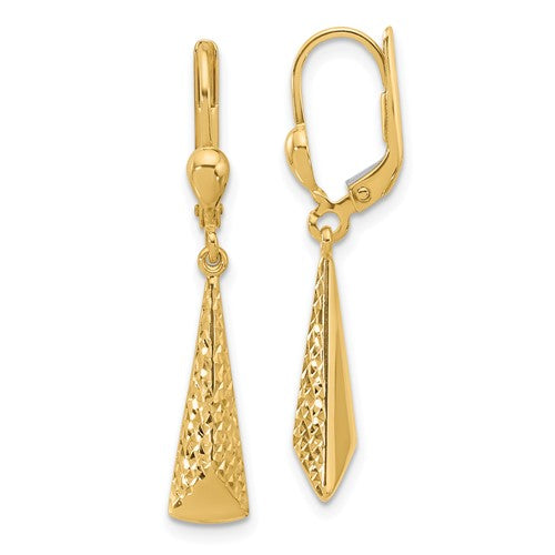 Yellow Gold Textured Leverback Dangle