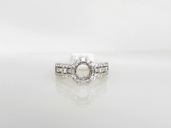 White Gold Round and Baguette Diamond Semi Mounting