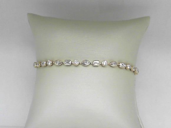 Yellow Gold Bezel-Set Lab Grown Mixed Shapes Diamond Tennis Bracelet