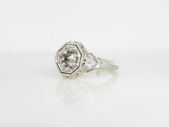 White Gold Antique Filigree Semi Mounting