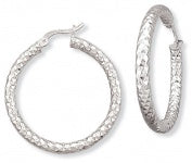 Sterling Silver Diamond Cut Popcorn Design Hoop Earrings
