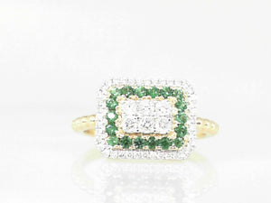 Yelliow Gold Beaded Ring with Diamond and Tsavorite Garnet