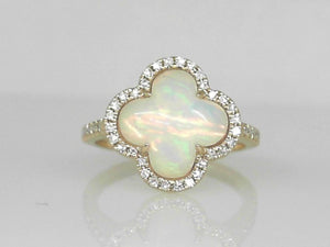 Yellow Gold Clover Opal and Diamond Ring
