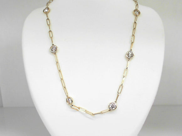 Yellow Gold Paperclip Diamond Station Necklace 18