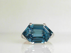 White Gold Geometric Shaped Blue Topaz Ring with Diamond Shanks