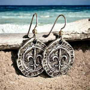 Sterling Silver Pewter Fleur d Lis Dangle Earrings