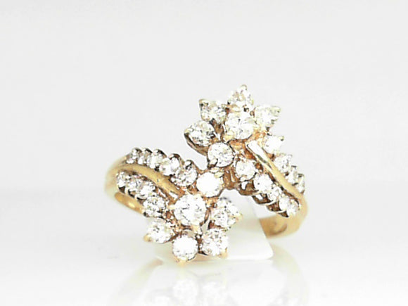 Yellow Gold Flower Shaped Diamond Cluster Ring: