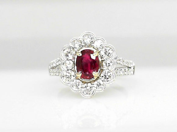 18k Two-Tone Ruby 0.97ct and Diamond 0.88ct Ring