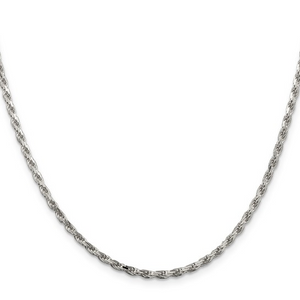 Sterling Silver Rhodium-plated 2.5mm Diamond-cut Rope Chain 20"