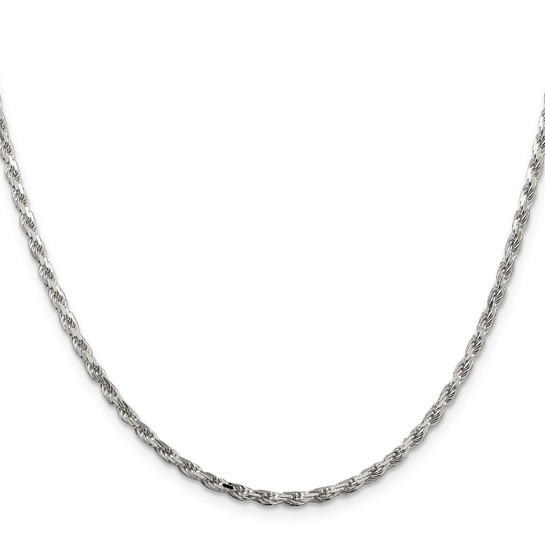 Sterling Silver Rhodium-plated 2.5mm Diamond-cut Rope Chain 20