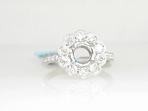 White Gold Flower Shaped Round Semi Mounting
