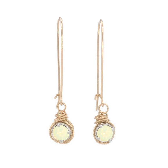 Earth Grace Dangle Birthstone Earrings- Purity White Opal