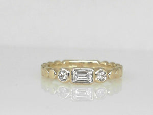Yellow Gold Baguette Beaded Diamond Band