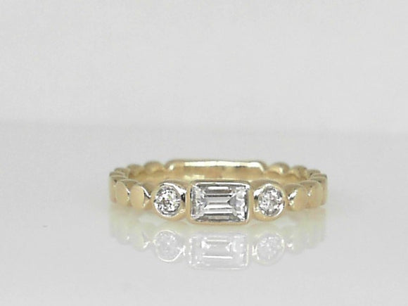 Yellow Gold Baguette Beaded Diamond Band