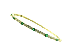 Gold Fill CZ and Synthetic Emerald Bangle Bracelet