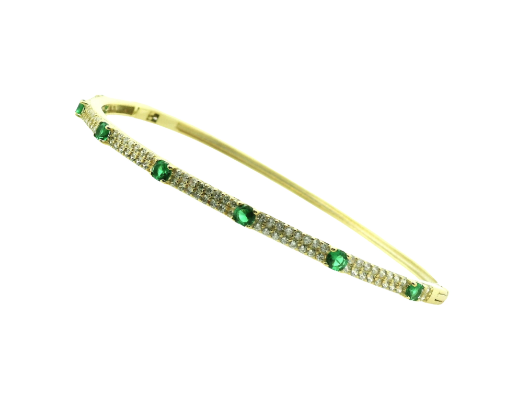 Gold Fill CZ and Synthetic Emerald Bangle Bracelet