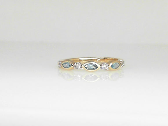 Yellow Gold Blue Topaz and Diamond Band