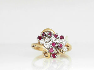 Yellow Gold Ruby and Diamond Cluster Ring