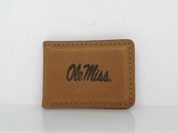 Brown Leather Ole Miss Magnetic Money Clip