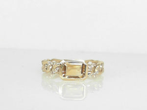 Yellow Gold Chain-Link Citrine and Diamond Ring