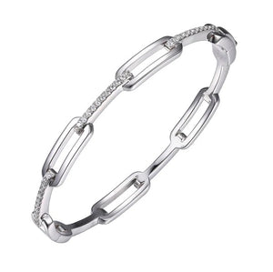 Sterling Silver Rhodium Paperclip Bangle w/ CZ Links