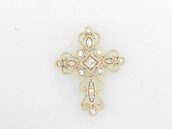 Yellow Gold Filigree Diamond Cross Pendant