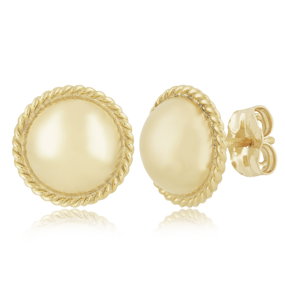 14k Yellow Gold 8mm Dome Earrings with Twist Wire