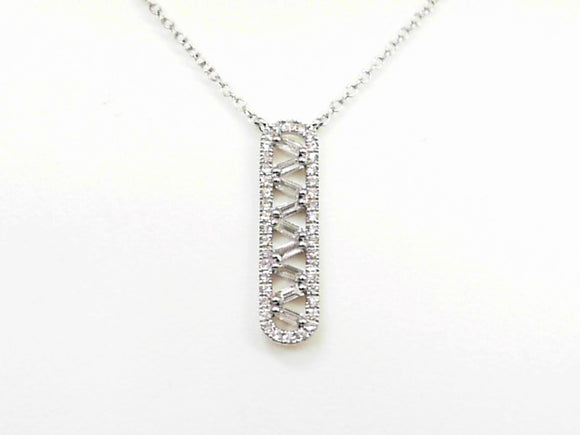 White Gold Elongated Zig-Zag Baguette Diamond Necklace with Halo