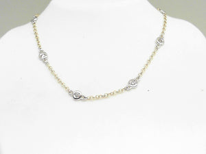 14k Yellow Gold Diamond Bezel Set Necklace 16-18-20"