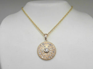 Yellow Gold Circle Pendant Necklace with Bezel Set Diamond