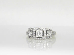 White Gold 3 Stone Princess Cut Diamond Ring