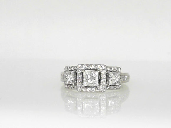 White Gold 3 Stone Princess Cut Diamond Ring