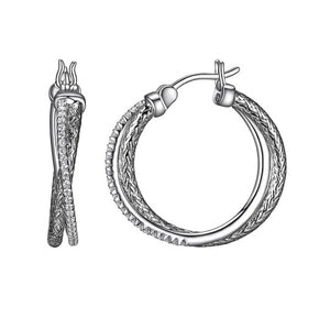 Sterling Silver Rhodium Mesh w/ CZ Hoops