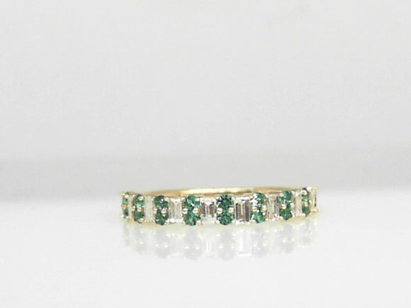 14k Yellow Gold Emerald and Diamond Band