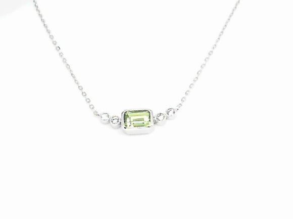 14k White Gold Diamond and Peridot Pendant with Chain