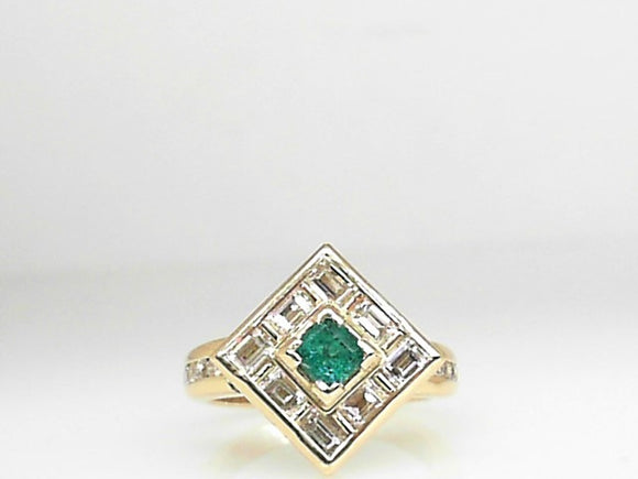14k Yellow Gold Diamond 1.12ct and Emerald 0.26ct Ring