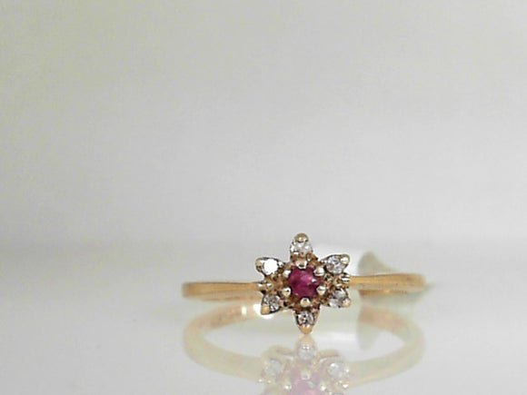 Yellow Gold Ruby and Diamond Flower Cluster Ring