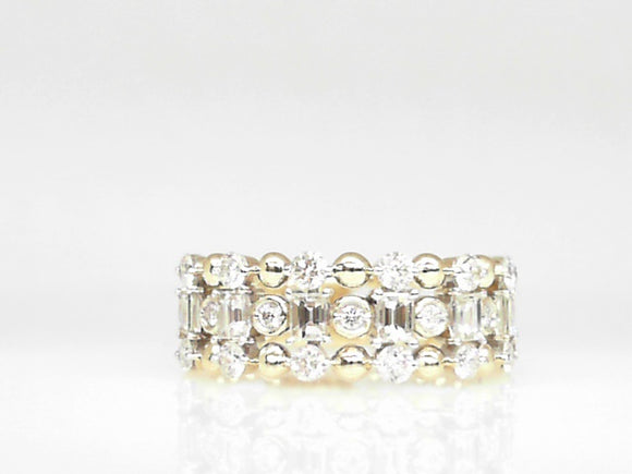 Yellow Gold 3 Row Diamond Baguette Band