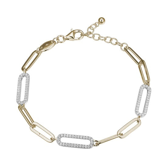Sterling Silver Gold Plate Paperclip Bracelet w/ CZ Links 6.75+1.25